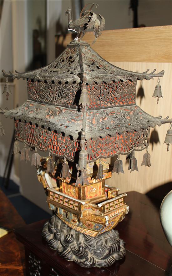 A large Japanese Kutani porcelain lamp base, early 20th century, 57cm